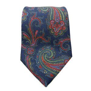 Vintage Polo Ralph Lauren Necktie Mens Silk Tie Navy Paisley Handmade In USA